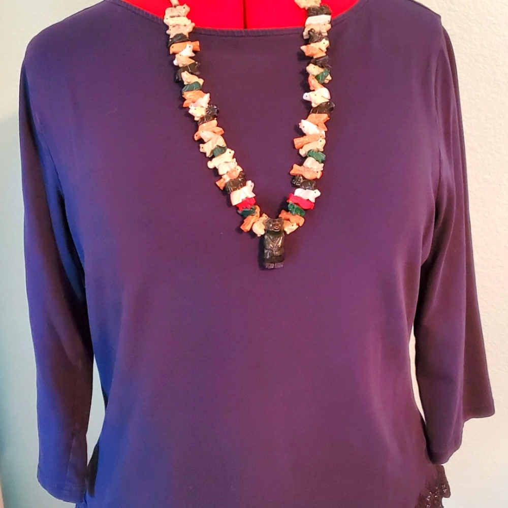Authentic Native American ZUNI Animal Bear Bird Fetish MULTI Gemstone NECKLACE